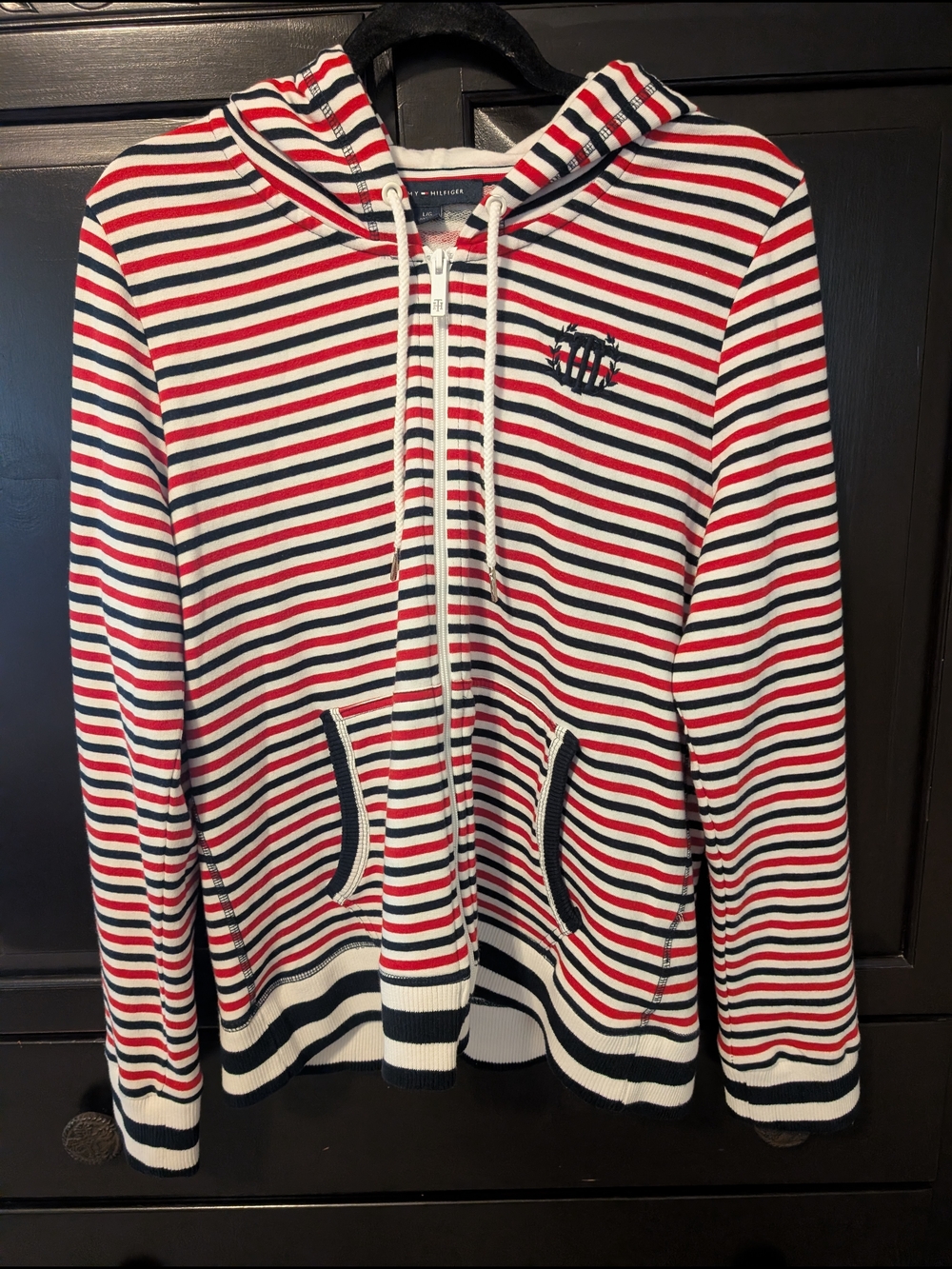 Tommy Hilfiger Red, Navy & White Striped Zip Hoodie